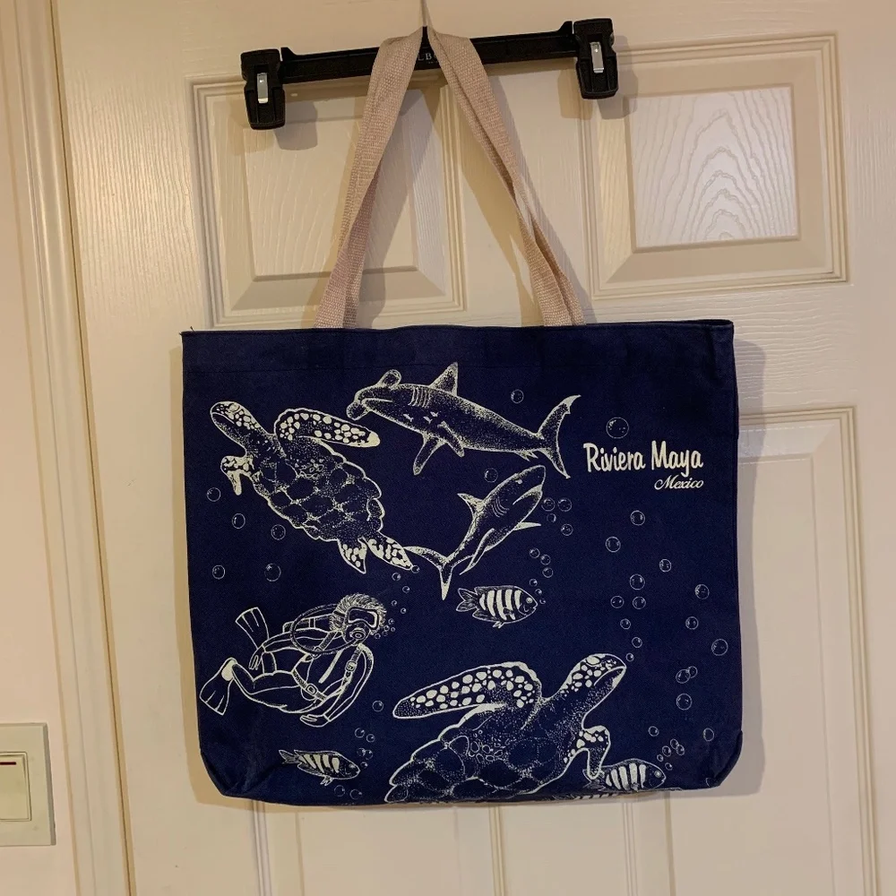 Riviera Maya Blue/Tan Nylon Tote Bag